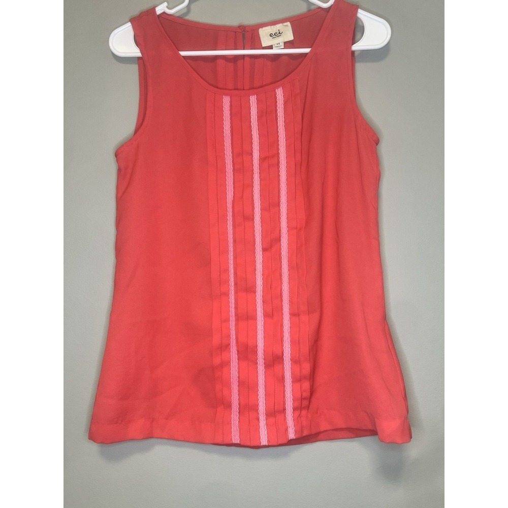 ECI New York Women's Red Semi SheerChiffon Sleeveless‎ V-Neck Pleated Blouse XS